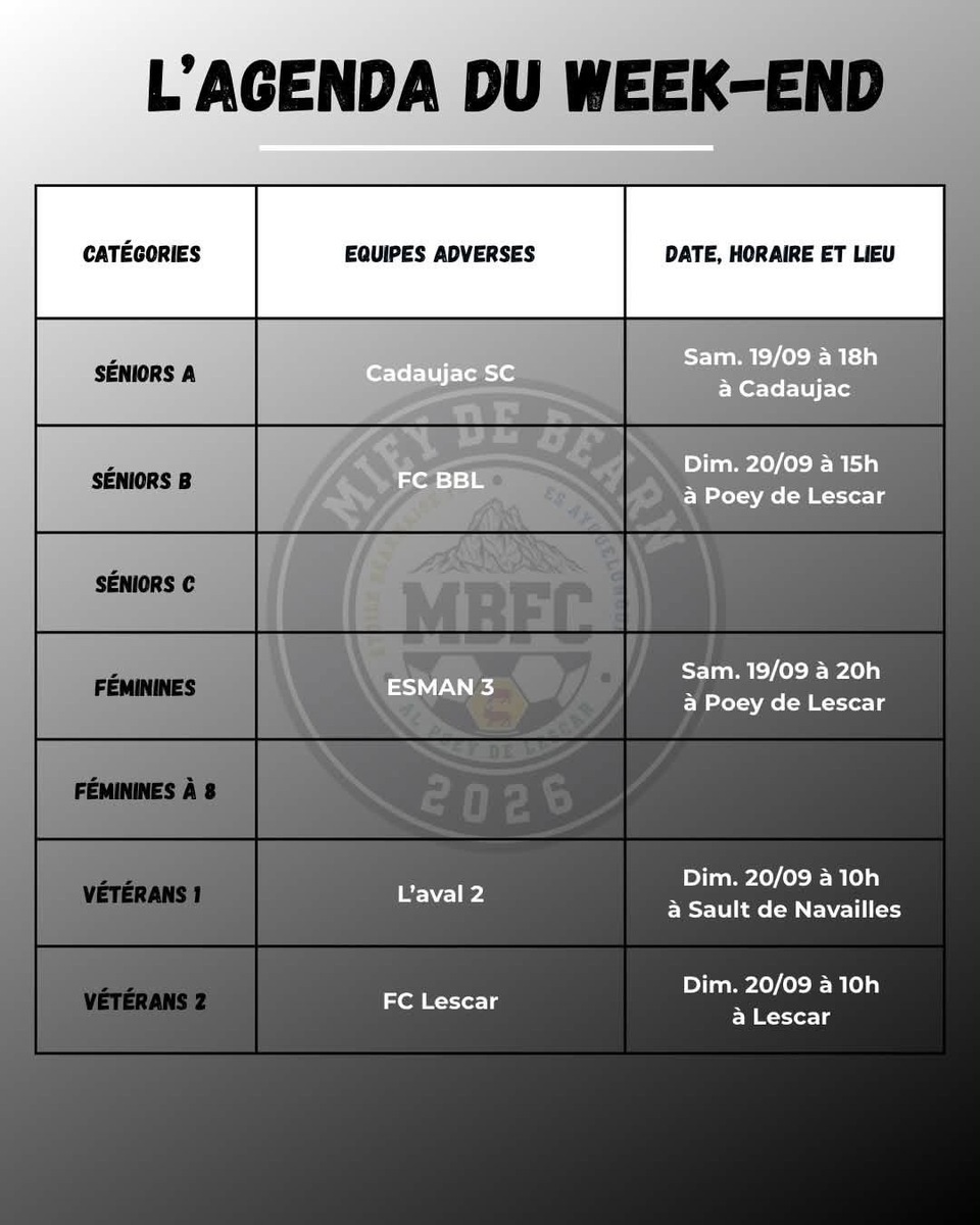 AGENDE DU WEEK-END 19 ET 20/09