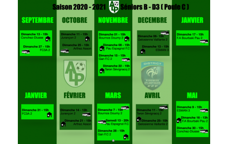 Le planning de la saison 2020-2021 pour les Séniors B : District de Football des Pyrénées-Atlantiques