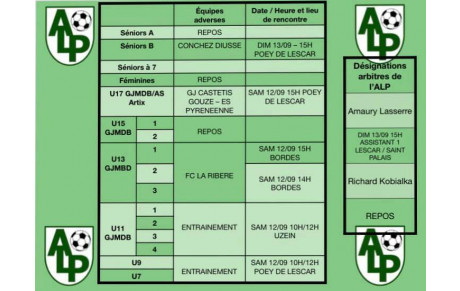 Le planning du 12 et 13 septembre 