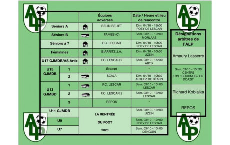 Le planning du 3 et 4 octobre