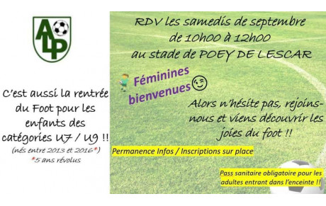 C’est la reprise pour les U6-U8 ce samedi au stade de Poey de Lescar ⚽️