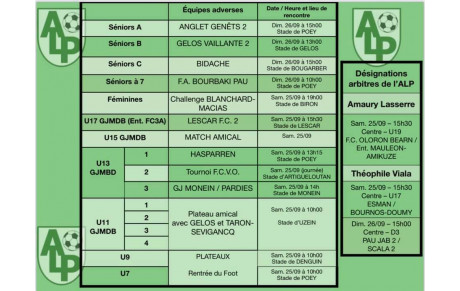 Le planning du 25 et 26 septembre :