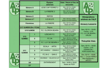 Le planning du 2 et 3 octobre :