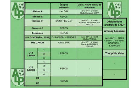 Le planning du 6 et 7 novembre :