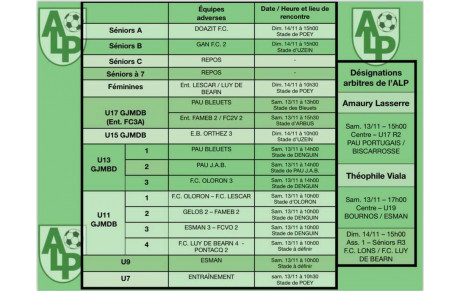 Le planning du 13 et 14 novembre :