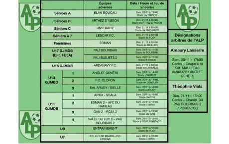 Le planning du 20 et 21 novembre :