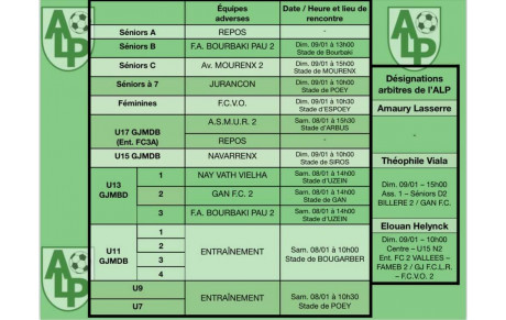 Le planning du 8 et 9 janvier :