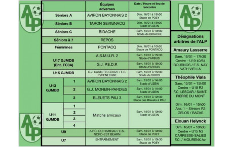 Le planning du 15 et 16 janvier :