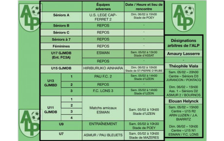 Le planning du 5 et 6 février :