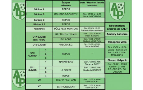 Le planning du 12 et 13 février :