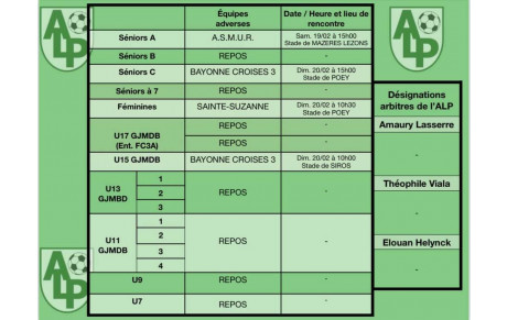 Le planning du 19 et 20 février :