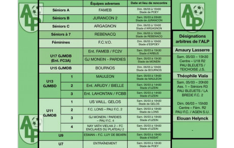 Le planning du 5 et 6 mars :