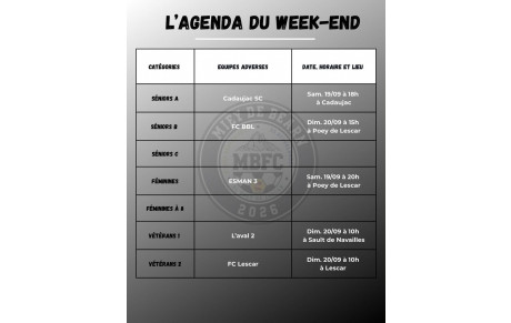 L'agenda du week-end 19 et 20/09 2026